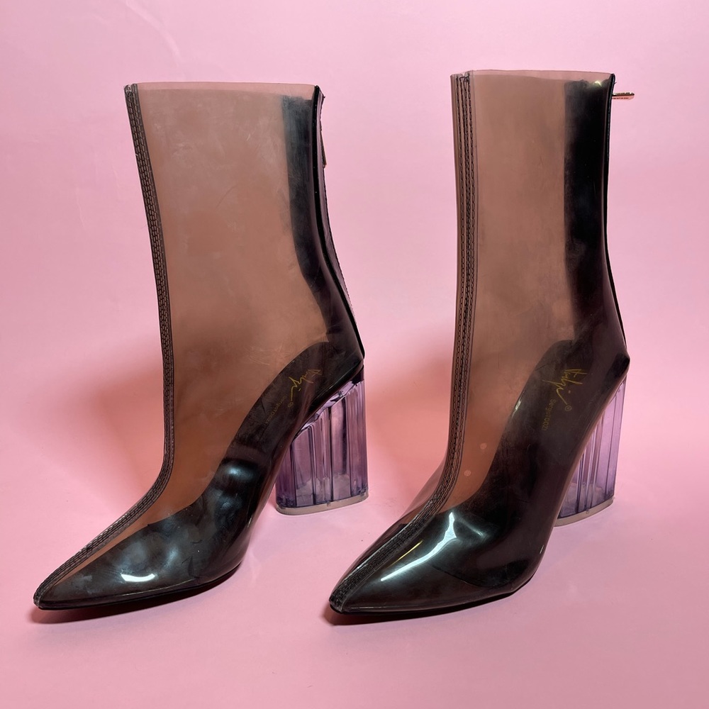 Pretty Little Thing Black Ombré Block Heel Boots